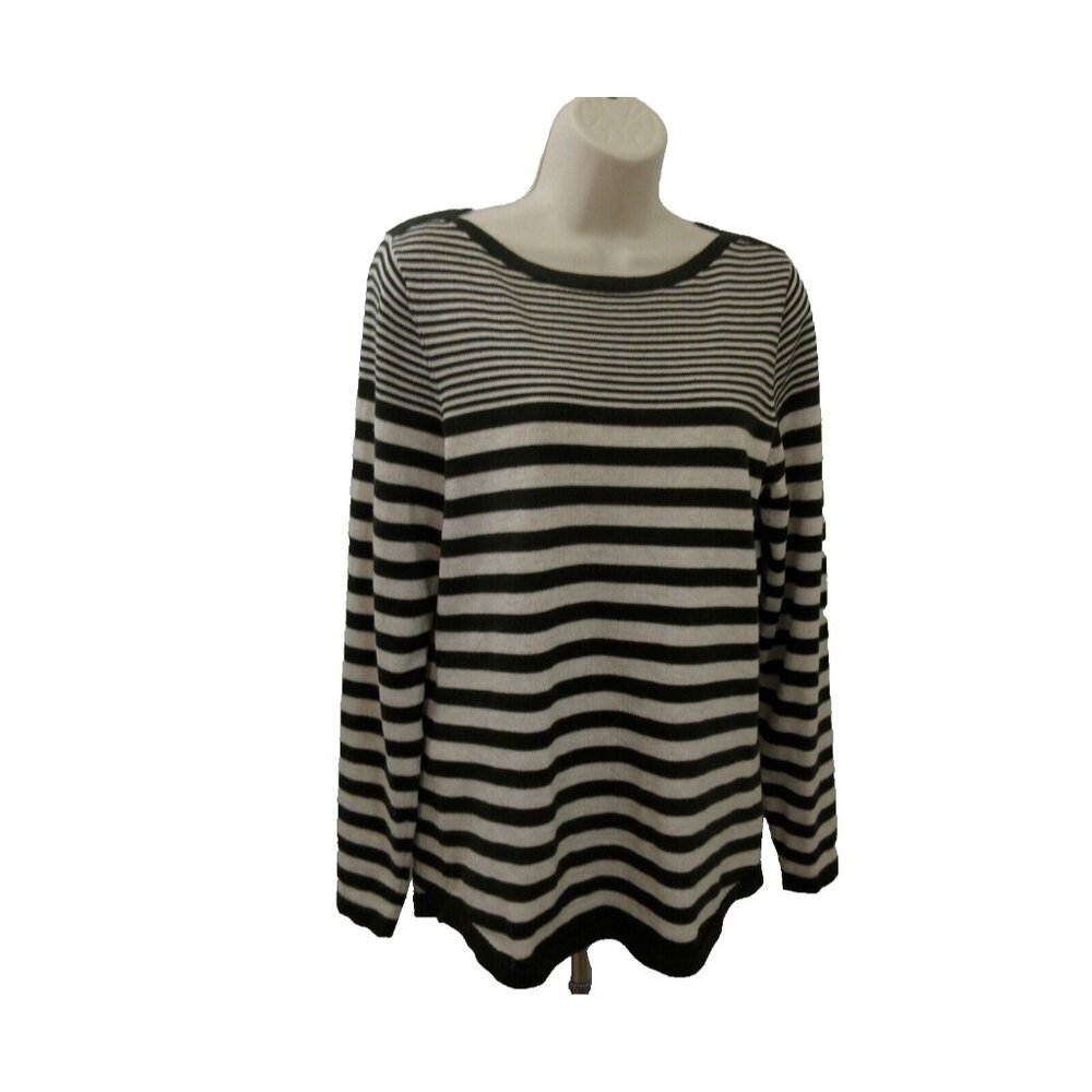 Apt 9 Sweater Sz M Pullover Brown Striped Boat Neck Long Sleeve Faux Button Back